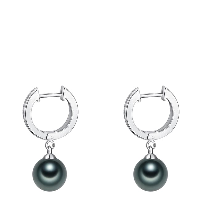 Pearls of London Black/Silver Pearl Hoop Earrings
