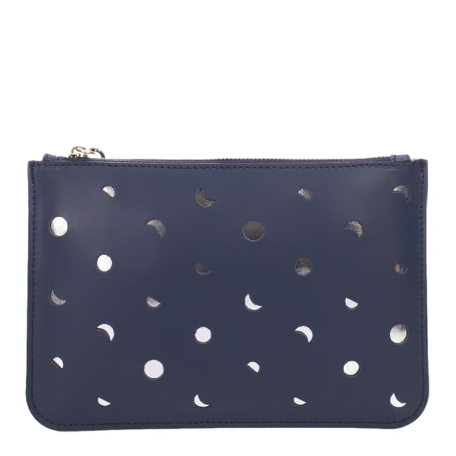Mademoiselle Odette Blue Leather Spotted Clutch Bag