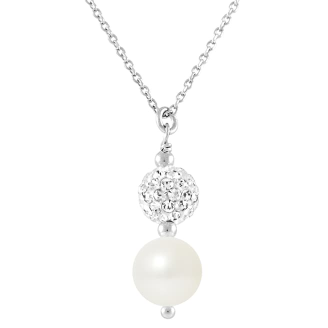 Mitzuko White Pearl Crystal Silver Necklace