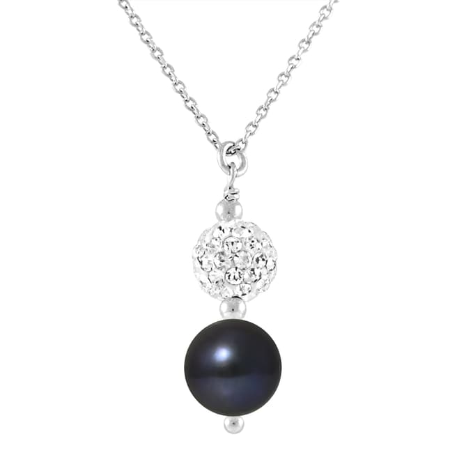 Mitzuko Black Pearl Crystal Silver Necklace