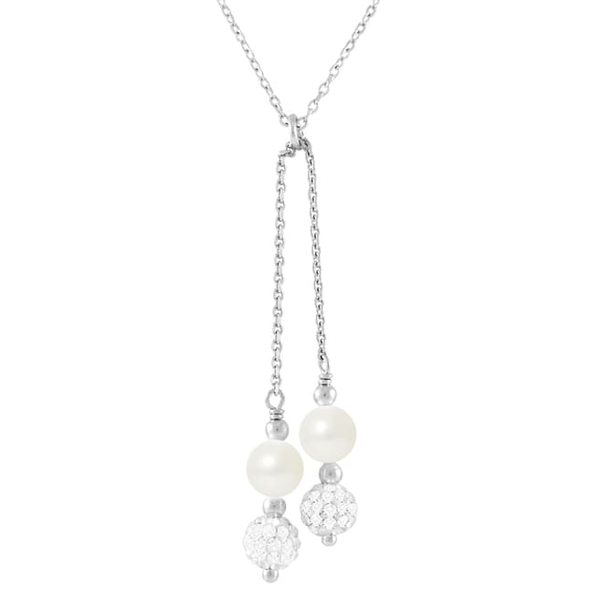 Mitzuko Duo White Pearl Crystal Drop Necklace