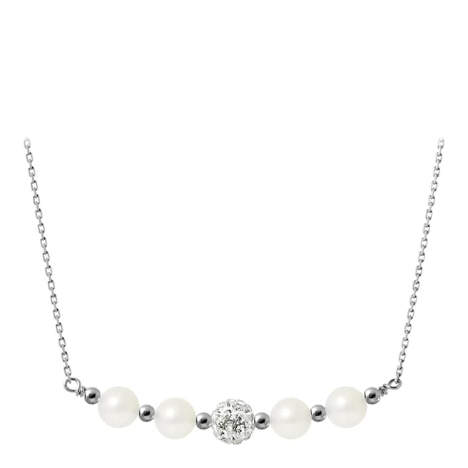 Mitzuko White 4 Pearl And Crystal Silver Necklace