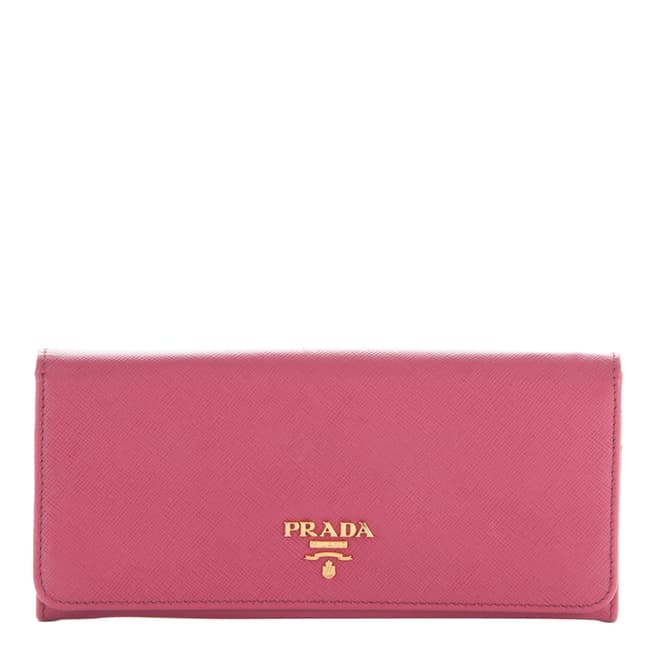 Prada Pink Leather Saffiano Flap Wallet