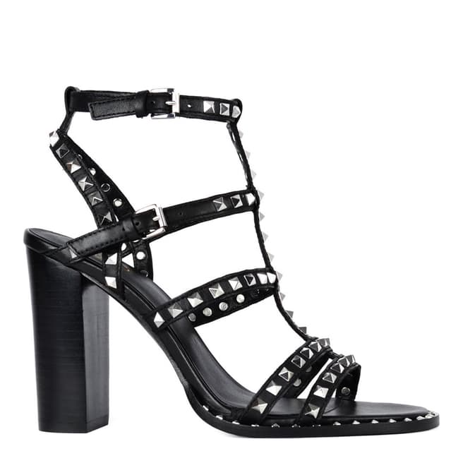 ASH Black Leather Studded Lucy Heeled Sandals