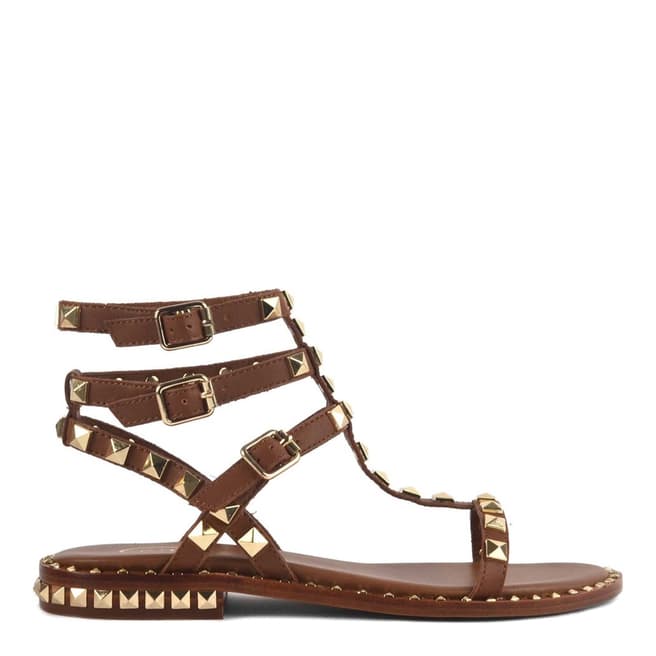 ASH Tan Brown Leather Studded Poison Sandals