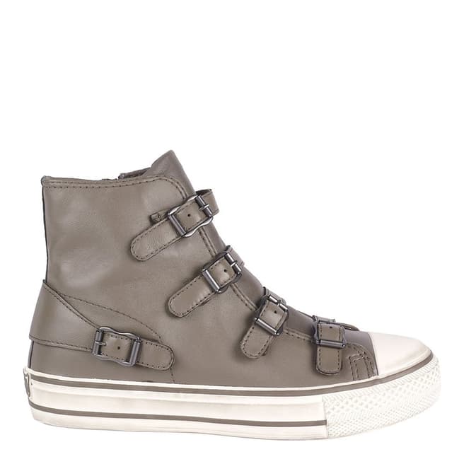 ASH Perkish Grey Leather Virgin Buckle Sneakers