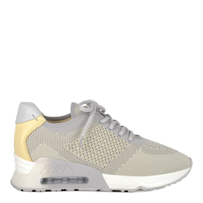 ASH Pearl Grey And Yellow Knit Lucky Sneakers