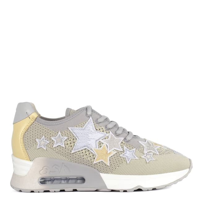 ASH Pearl Grey And Yellow Knit Lucky Star Sneakers