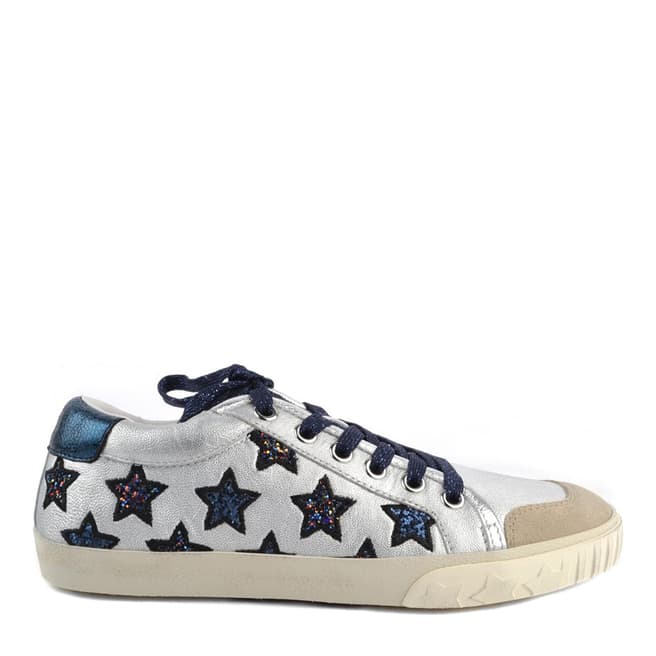 ASH Silver And Navy Leather Majestic Star Motif Sneakers