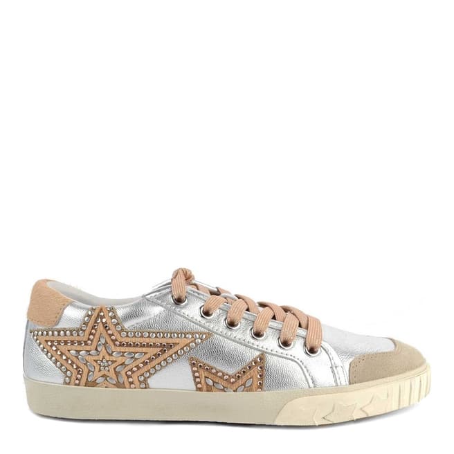 ASH Silver Leather & Beige Pony Hair Magic Star Motif Sneakers