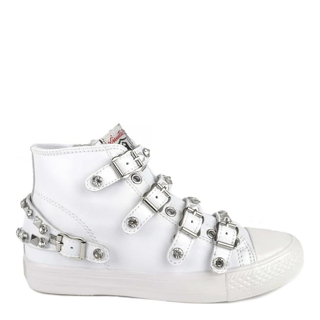 ASH White Leather Studded Victoria Buckle Sneakers