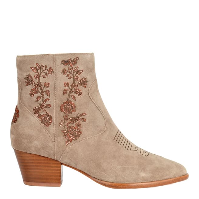 ASH Beige Desert Suede Halo Embroidered Ankle Boots