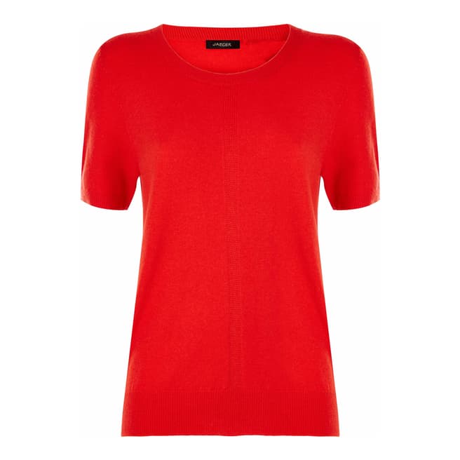 Jaeger Red Wool Cashmere Short Sleeve Top