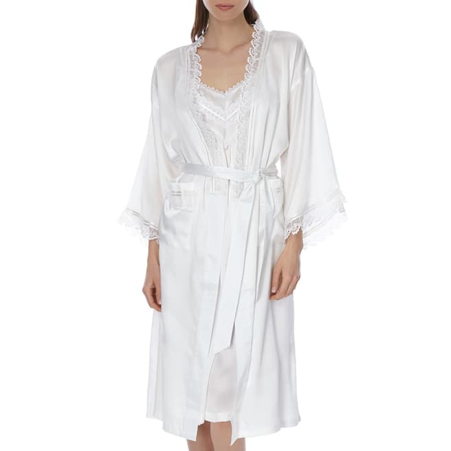 Laycuna London Ivory Silk Lace Kimono Dressing Gown