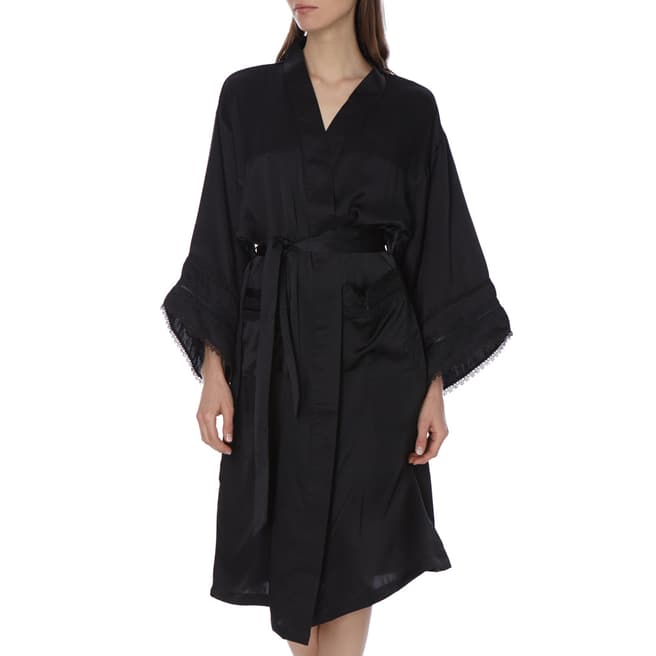  Black Silk Lace Kimono Dressing Gown