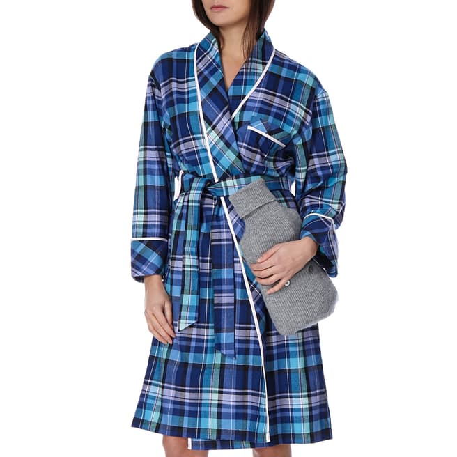 Cottonreal Blue/Pink Twill Check Long Sleeve Classic Shawl Wrap