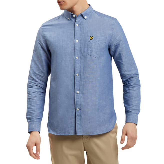 Lyle & Scott Storm Blue Cotton and Linen Blend Shirt