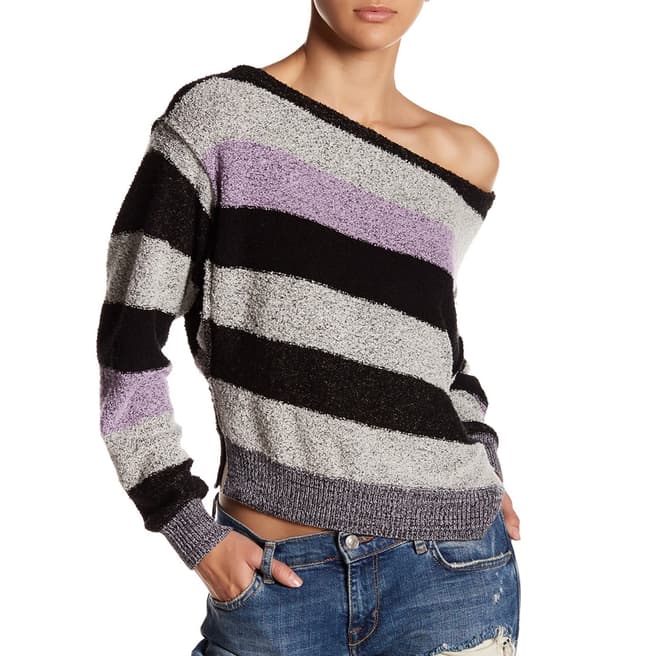 Free People Black/Purple Combo Candyland Cotton Blend Pullover