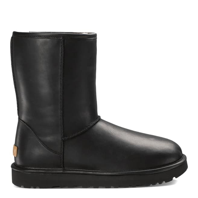 UGG Black Leather Classic Short Cashmere Mid Boot
