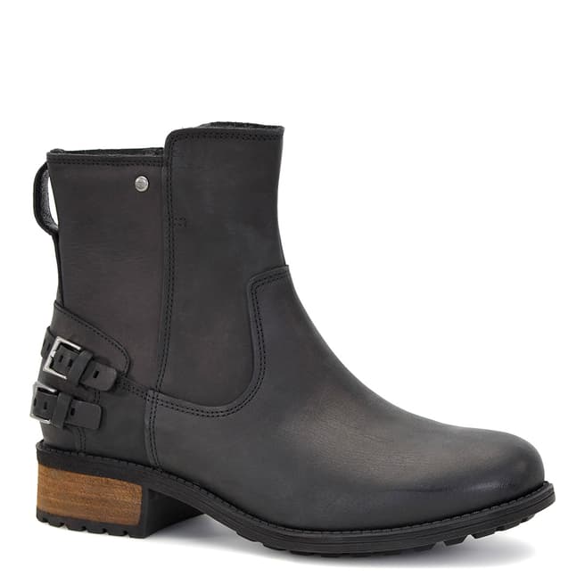 UGG Black Leather Orion Flat Utility Boot