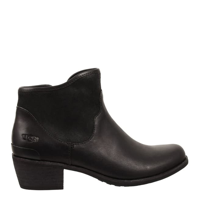 UGG Black Leather Penelope Flat Ankle Boots 