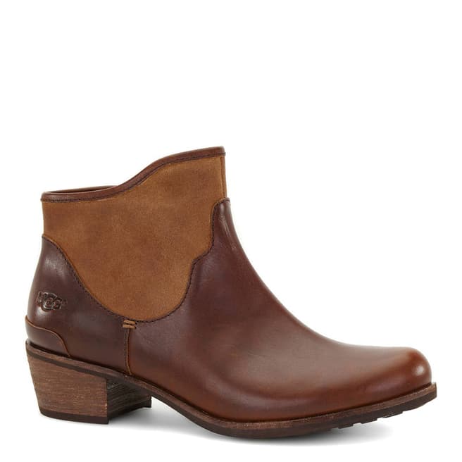 UGG Brown Leather Penelope Flat Ankle Boot