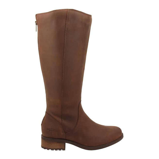 UGG Brown Leather Seldon Flat Knee Boot