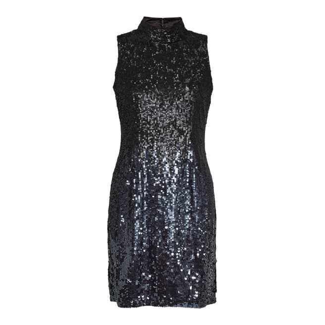 French Connection Gunmetal Starlight Sparkle High Neck Dress