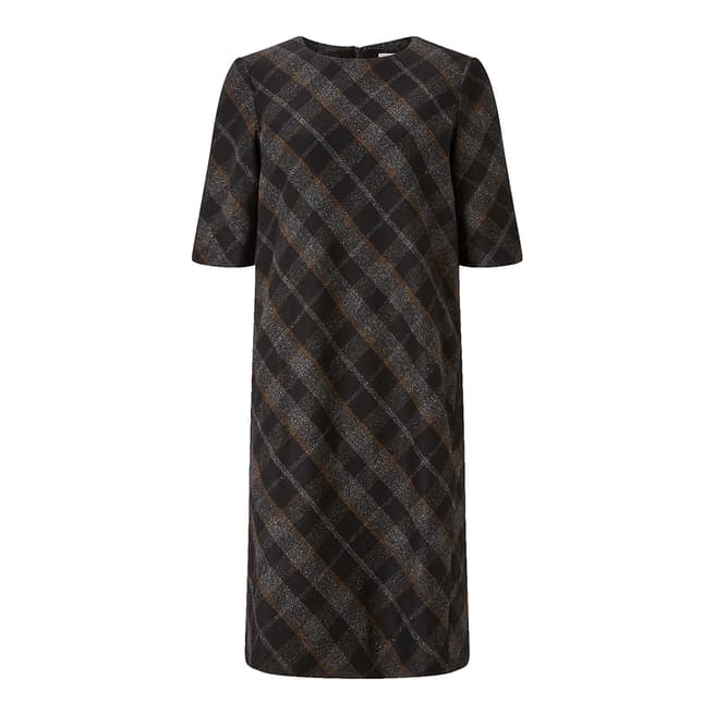 Jigsaw Womens Black Plaid Flannel Wool Dress