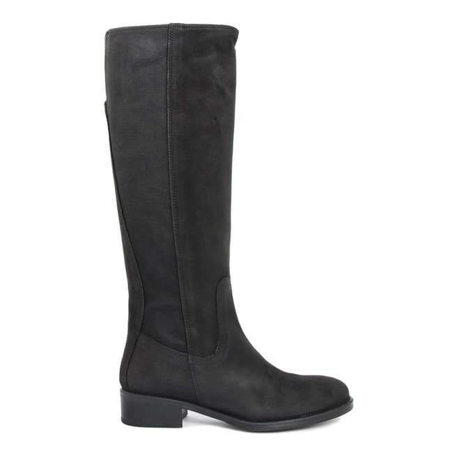 Paola Ferri Black Leather Low Heel Knee Boots