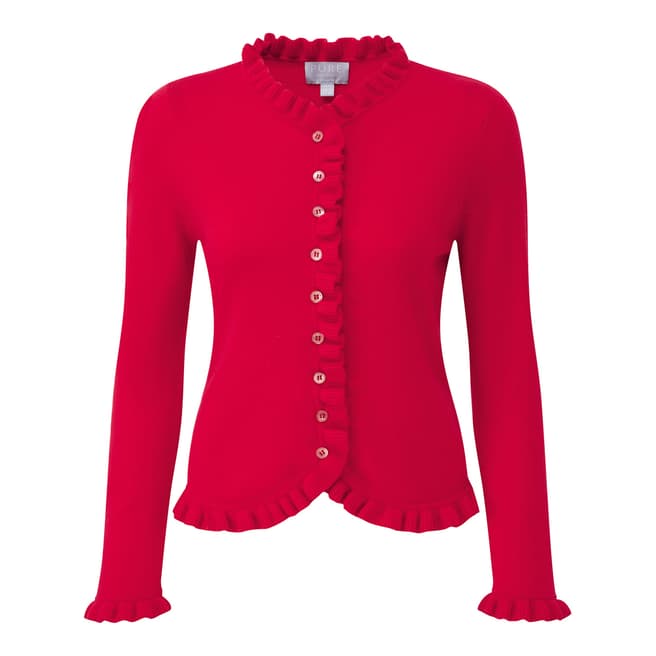 Pure Collection Pillarbox Red Cashmere Ruffle Edge Cardigan