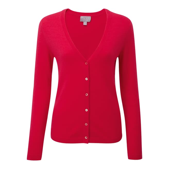 Pure Collection Pillarbox Red Cashmere V Neck Cardigan