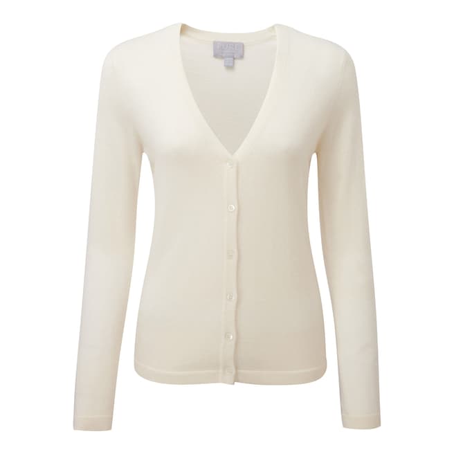Pure Collection Soft White Cashmere V Neck Cardigan