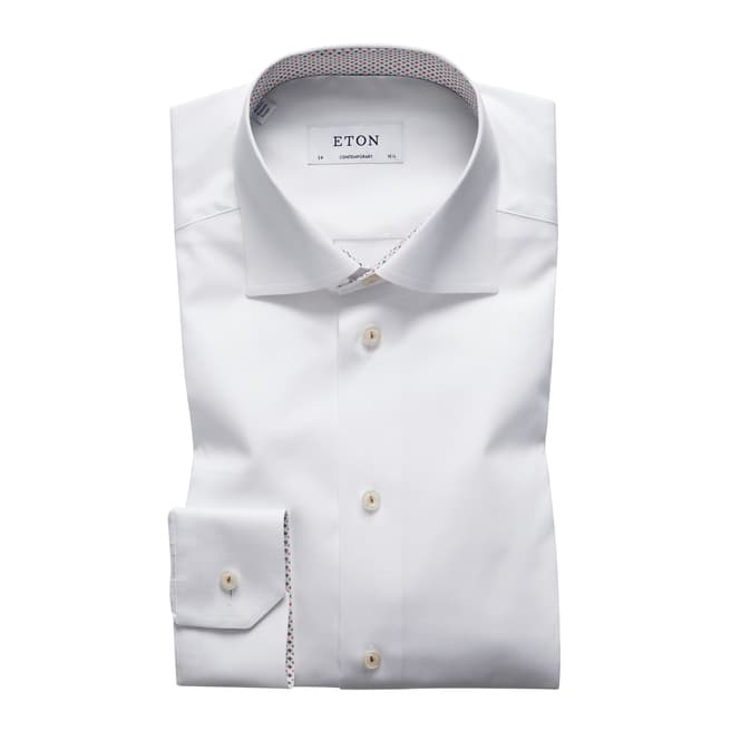 Eton Shirts White Twill Cotton Contemporary Fit Shirt with Contrast Detail