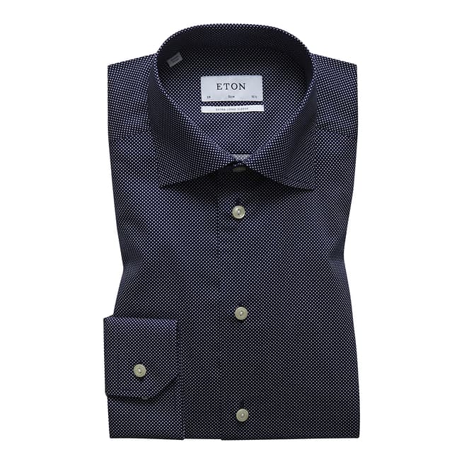 Eton Shirts Black Polka Dot Extra Long Sleeve Cotton Slim Fit Shirt