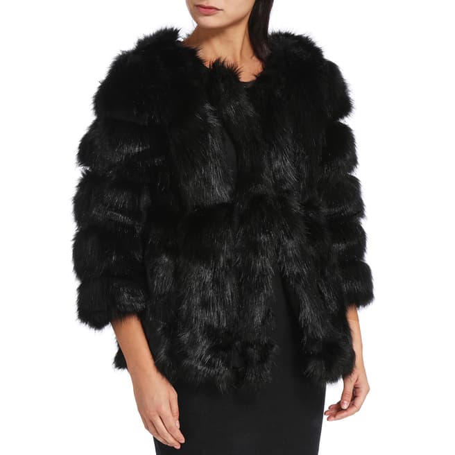 JayLey Collection Black Luxury Faux Fur Silk Blend Coat