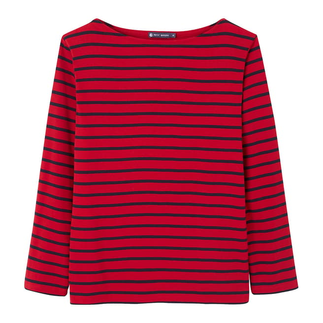 Petit Bateau Red/Navy Striped Long Sleeves T-Shirt
