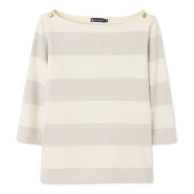 Petit Bateau Grey/Beige Striped Cotton Jersey T-Shirt