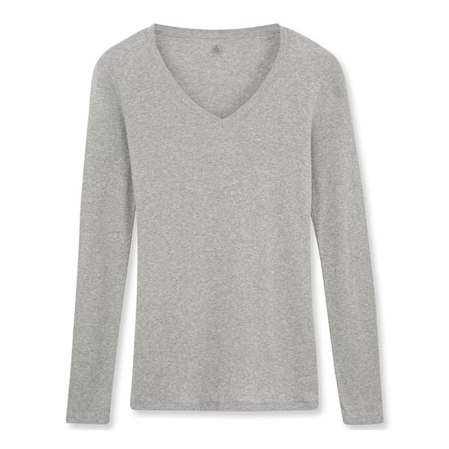 Petit Bateau Light Grey Long Sleeves  V-Neck T-Shirt