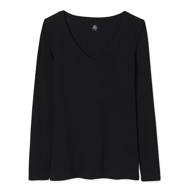 Petit Bateau Black Long Sleeves  V-Neck T-Shirt