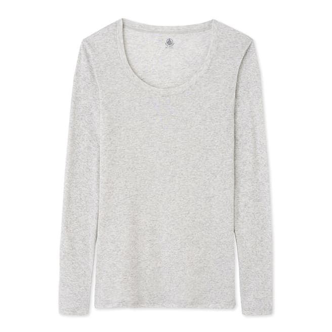 Petit Bateau Light Grey Long Sleeves Scoop Neck T-Shirt
