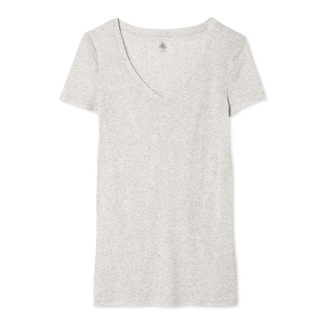 Petit Bateau  Light Grey Cotton V-neck T-Shirt