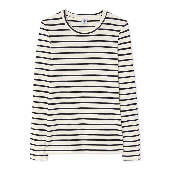 Petit Bateau Beige/Navy Long Sleeves Striped T-Shirt