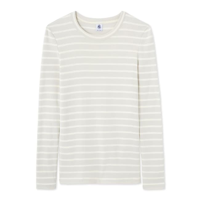 Petit Bateau Grey/Beige Long Sleeves Striped T-Shirt