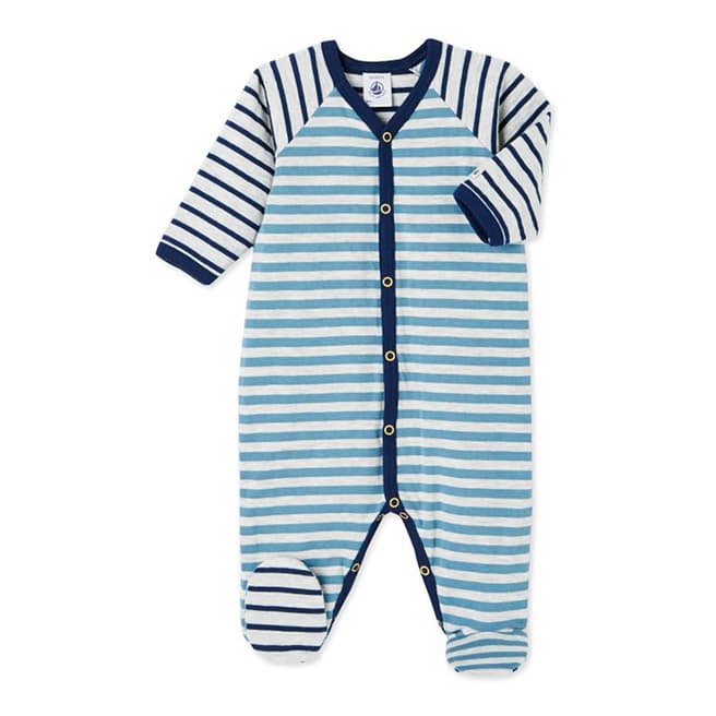 Petit Bateau Blue/Grey Sports Stripe Cotton Sleepsuit