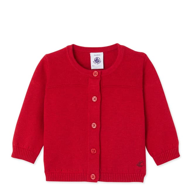 Petit Bateau Red Wool Cotton Blend Cardigan