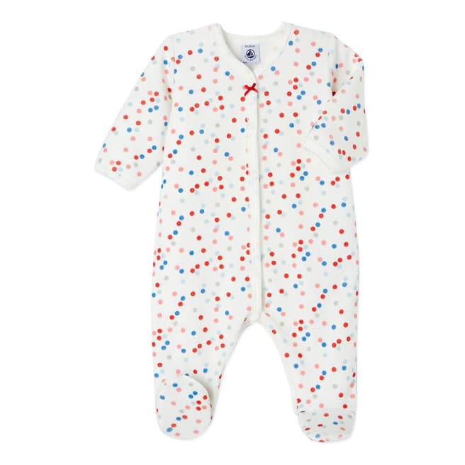 Petit Bateau White/Multicoloured Polka Dot Cotton Blend Sleepsuit