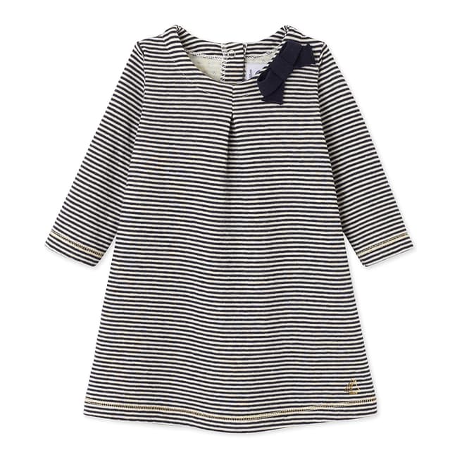 Petit Bateau Midnight/Beige Milleraies Stripe A Line Cotton Dress