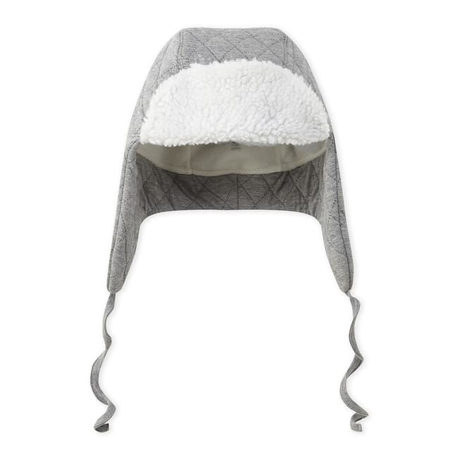 Petit Bateau Light Grey Quilted Cotton Blend Trapper Hat