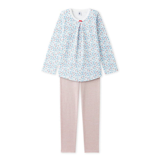 Petit Bateau Pastel Blue/Red Floral/Stripe Pyjama Set
